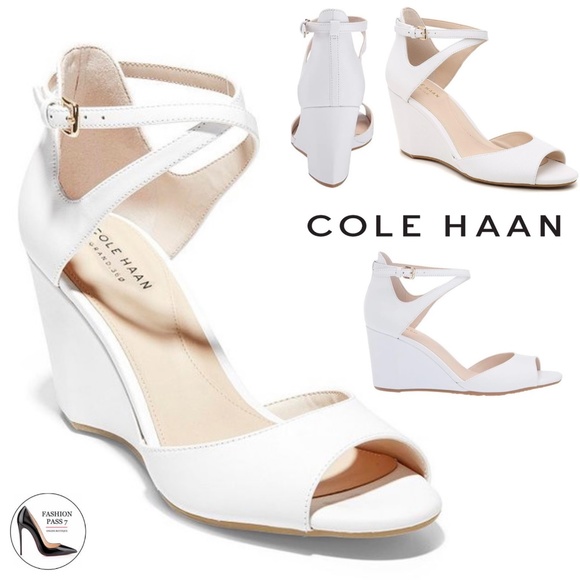 Cole Haan Shoes - Cole Haan Sadie Grand White Leather Open Toe Wedge Heel Ankle Strap Sandals Pump